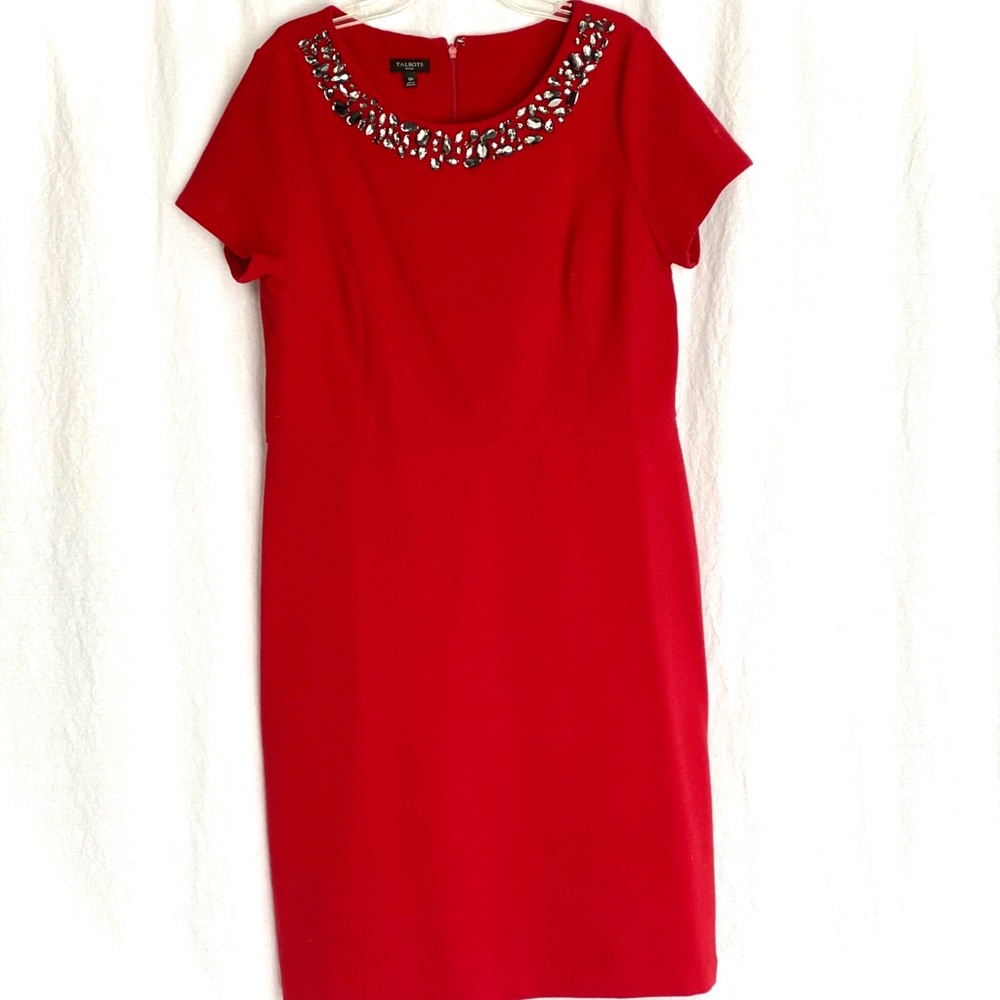 Red dress with jeweled neckline